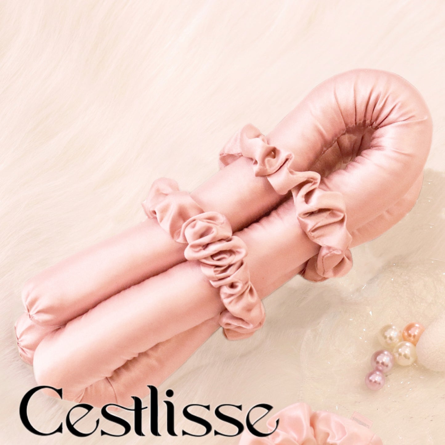 Cestlisse Silk Heatless Hair Curlers for Natural Fluffy Curls and Soft Spiral Hair Roller No Heat Curls Ribbon with Scrunchie Sleep in Overnight Champagne (Clip not include)